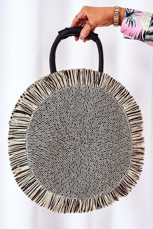 Braided Round Bag BRUNO ROSSI Black-Beige