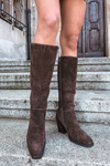 Suede Knee High Boots With Zip Chocolate Lissara