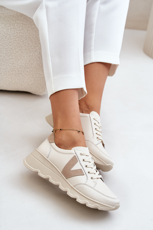 Ladies Leather Sports Shoes Vinceza 7918 Beige