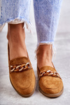 Women's Suede Loafers With A Chain Camel Noli