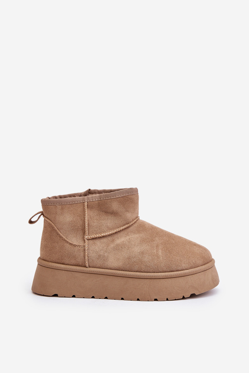 Low Women's Snow Boots On Platform Insulated With Fur Beige Saldren