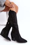 Women's Cowboy Ankle Boots with Rhinestones Black Poelstra