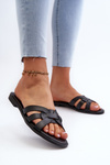 Women's Flat Heeled Sandals in Black Faux Leather Rosalini