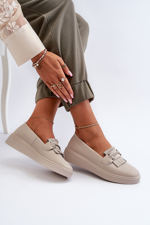 Lekkie Mokasyny Damskie Skóra Platforma Beżowe S.Barski LR590