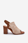 Women's High-Heeled Sandals with Cut-Out Design in Beige Rosca
