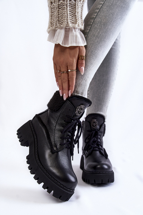 Women's Leather Trapper Boots Black Vergo
