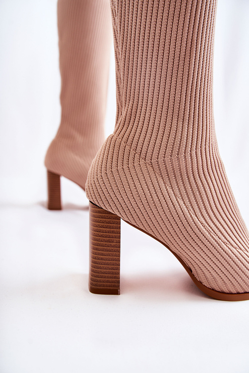 Fashionable Ribbed Heel Boots Beige Carros