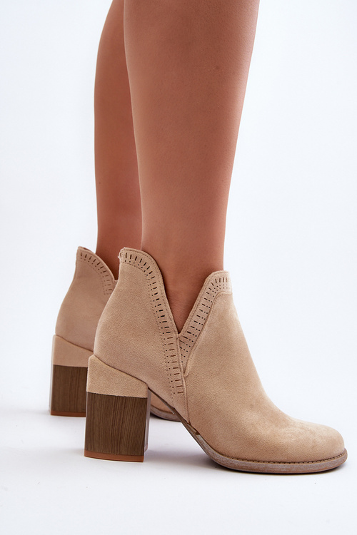 Ankle Boots on Chunky Heel with Cutout Light Beige Jolnima