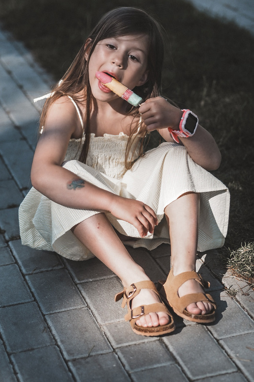 Children's Sandals on Cork Platform with Velcro Closure Camel Rorria