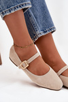 Ballerinas With Strap And Gold Clasp Eco Suede Light Beige Adelora