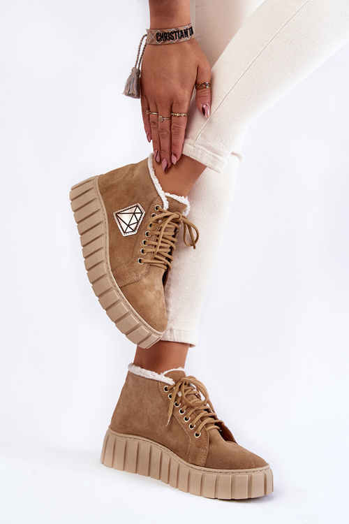 Suede Sport Shoes Tied Lewski Shoes 3252/N Beige