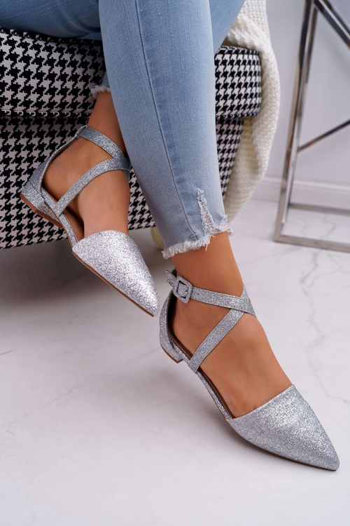 Women's Brocade Pointed Ballerinas Silver Vontare