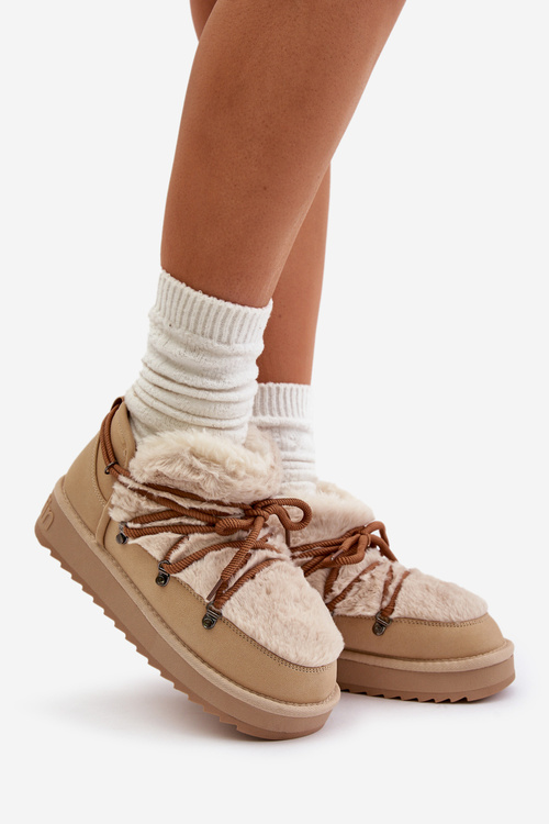 Low Snow Boots On Platform With Fur D.Franklin Beige DFSH370011