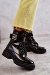 Lacquered Women's Warm Boots With Decoration Black Hayes