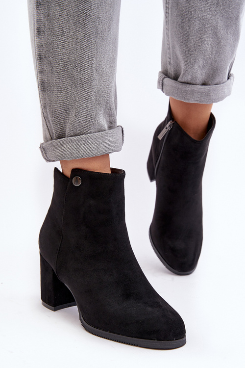 Black Suede Women's Ankle Boots with Block Heel Selela