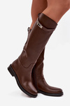 Women's boots with decorative strap eco leather chocolate Palisse