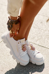 Sneakersy Skóra Naturalna Ozdoba Broszka Ananas Białe CheBello 4651