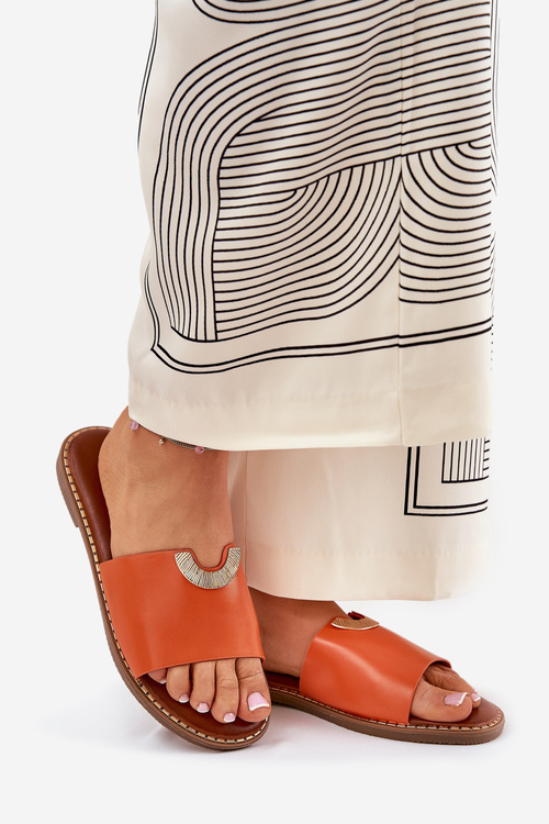 Damskie Klapki Damskie Płaskie Eko Skóra Ozdobne Detale Pomarańczowe Mevith