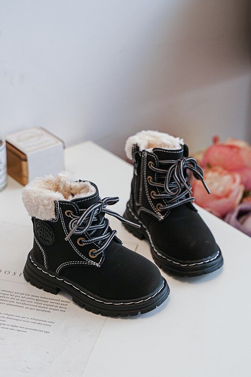Children's Trapper Boots with Zip and Faux Fur Black Marialee