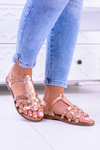 Women's Sandals with Studs Aglet Pink Gold