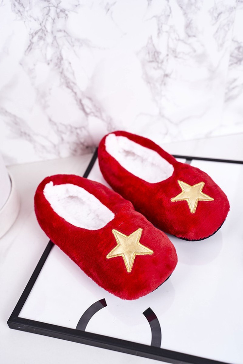 Children's Christmas Slippers With Star Red Let It Snow