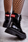 Women's Lacquered Boots Lace-up Workers Black Conny
