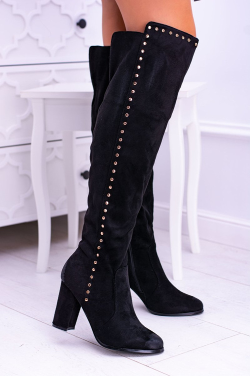 Czarne Zamszowe Kozaki Muszkieterki Portoso