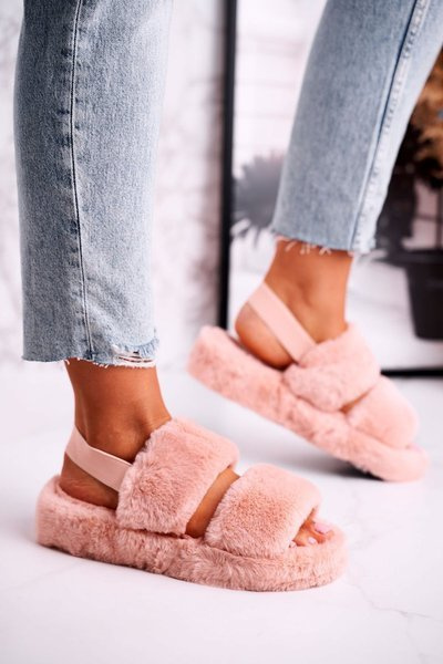 Women's Furry Slippers on the Platform Orange Cotton Candy