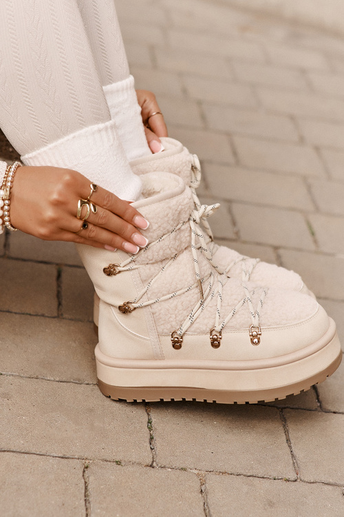 Ladies Platform Snow Boots With Lacing Light Beige Riaviana