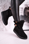Women's Snow Boots Suede with Fur Black Button