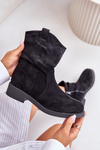 Warm Women's Ankle Boots With Wrinkling And Decoration Black Etteara