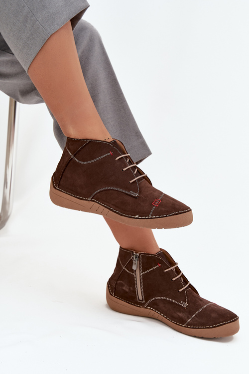Leather Ladies' Shoes with Stitching with Zipper Artiker 57C2117 Brown