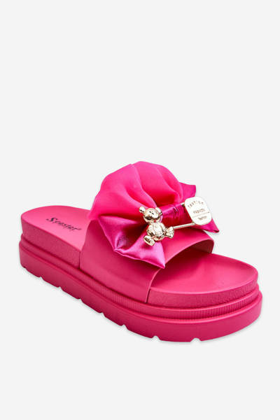 Slippers With A Bow And A Teddy Bear Fuchsia Suzy
