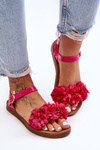 Women's Sandals With Textile Flowers Fuchsia Fiori