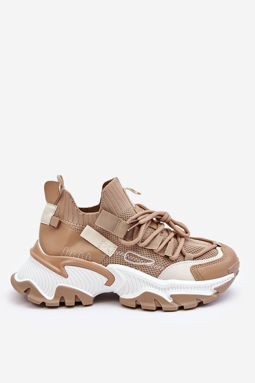 Sneakersy Damskie Skarpetkowe Wsuwane Ciemnobeżowe Keaton