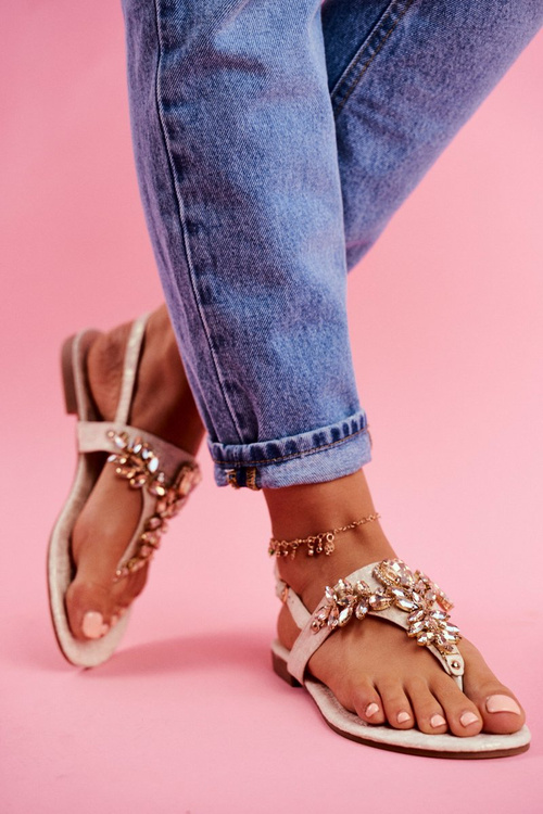 Women's Sandals Elegant Flip-flops With Crystals Gold Under Control