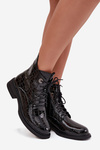 Leather lacquered ankle boots with embossing lined black Juviane