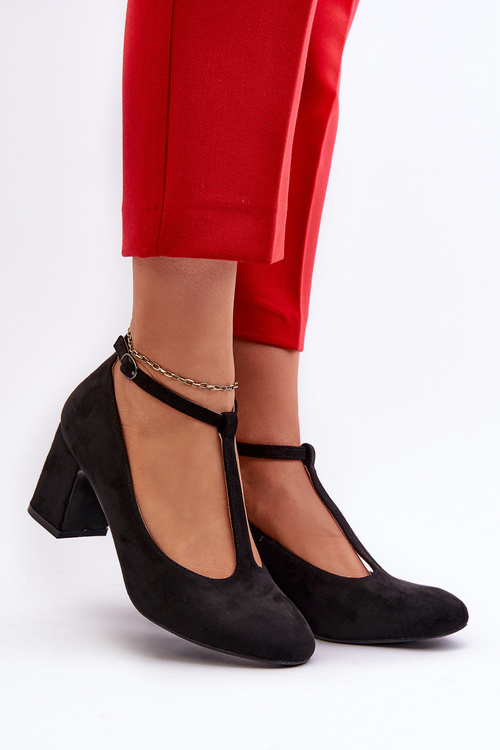 Black Faux Suede Pumps with Chunky Heel Raniyah