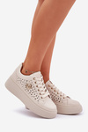 Perforated Sneakers With Gold Detail Beige Cassildi