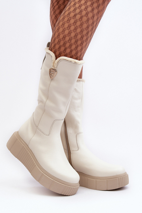Women's Wool Leather Boots Cream Bayla