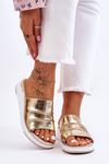 Women's Leather Slippers On A Low Wedge Gold Leona