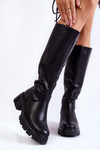 Women's Leather Knee High Boots Black Caldera