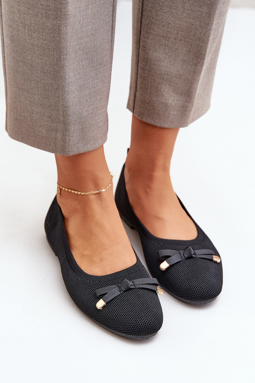 Mesh Ballet Flats With Bow Black Bianila