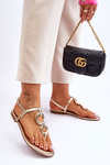 Leather Flat Heel Flip Flops gold Keep Going