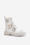 Eco Leather Ankle Boots Workers With Buckles White Serizia