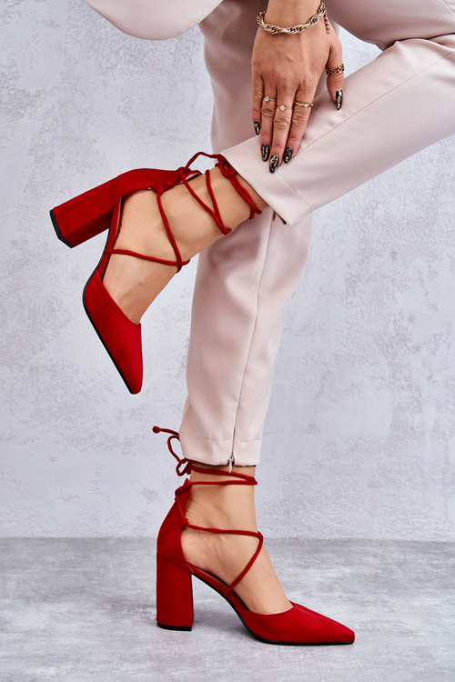 Classic Tied Suede Pumps Red Lucira