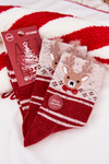Women's Christmas Socks With Reindeer And Stripes Wool Alpaca Red