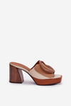 Women's sandals on block heel with buckle Camel Amuria