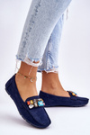 Women's Suede Loafers With Crystals navy blue Lucille