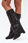 Women's Heeled Boots With Folded Shaft And Gold Detail Black Diorna